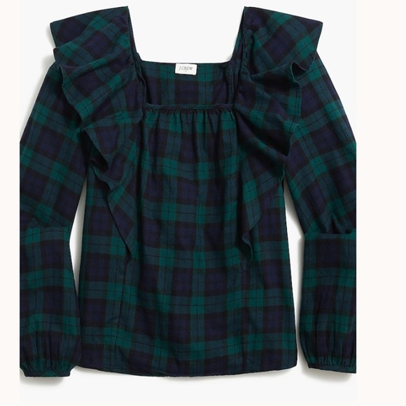 *NEW* J.Crew Factory Flannel Squareneck Ruffle Top - Picture 5 of 15